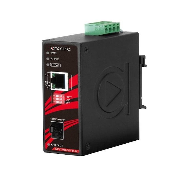 Compact Industrial Gigabit IEEE 802.3bt Ethernet-to-Fiber Media Converter